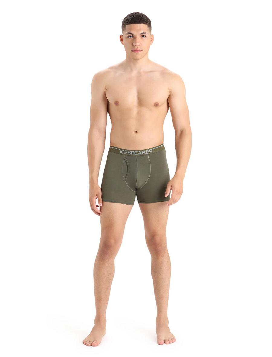 Men's Icebreaker Merino Anatomica Boxers With Fly Underwear Loden | CA 1642SGLO